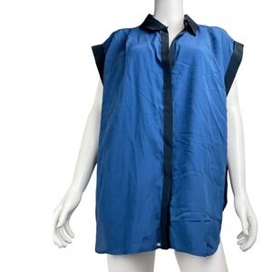 7 For All Mankind Women's Blue Sleeveless Collared Blouse Top‎